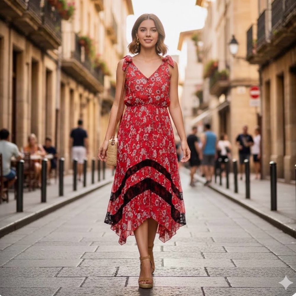 Floral Red Sleeveless Dress